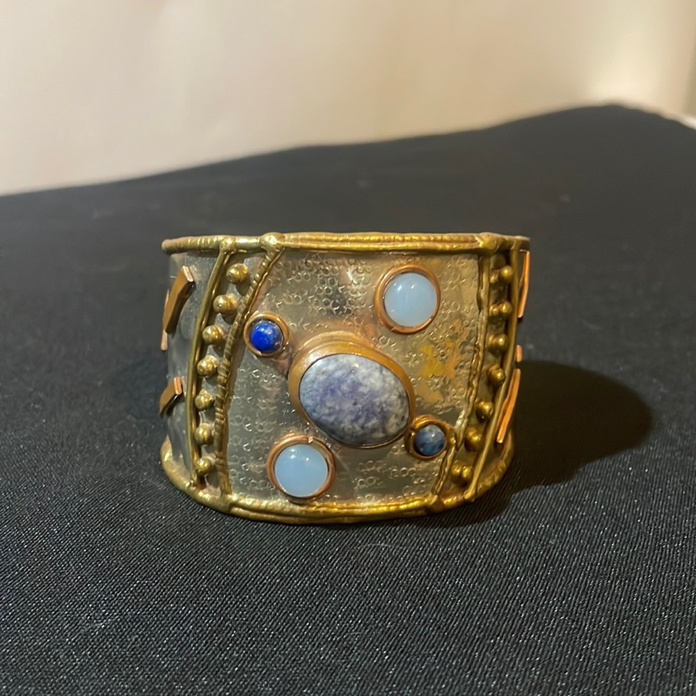Mixed Metal Gemstone Cuff Bracelet